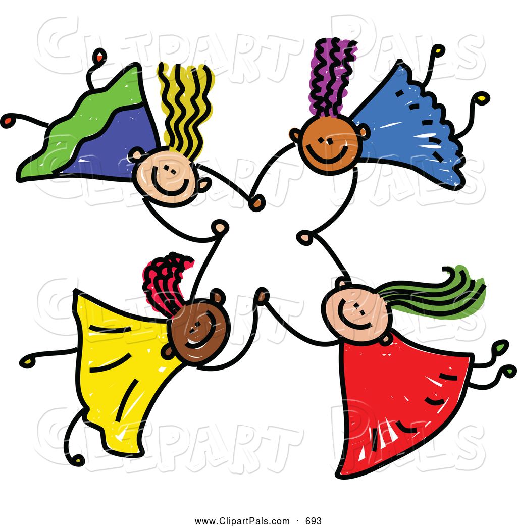 Pal Clipart Of A Childs Sketch Of Four Kids Holding Hands While