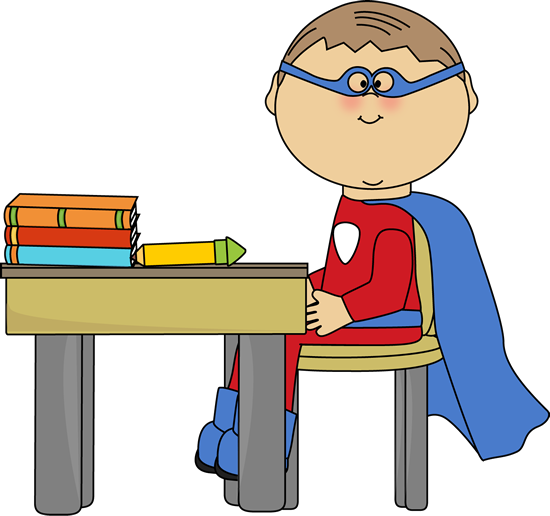 Boy Superhero At School Desk Clip Art   Boy Superhero At School Desk