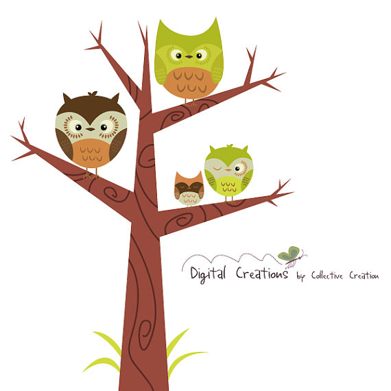 Owl Tree Digital Clipart Clip Art Set   Personal And Commercial Use