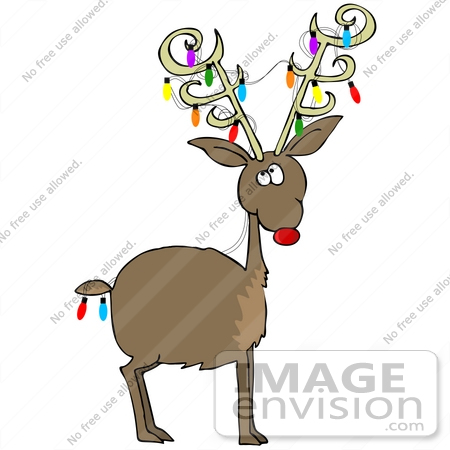 36946 Clip Art Graphic Of Rudolph The Red Nosed Reindeer Decorated