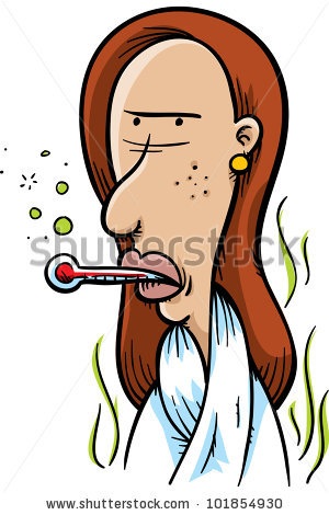 Sick Thermometer Cartoon Stock Photo A Sick Cartoon Woman With A