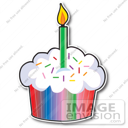 33439 Clipart Of A First Birday Cupcake With Rainbow Paper Sprinkled