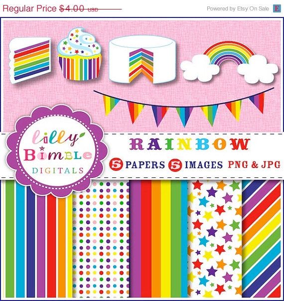50 Off Rainbow Party Clipart Cupcake Cake Bunting By Lillybimble  2