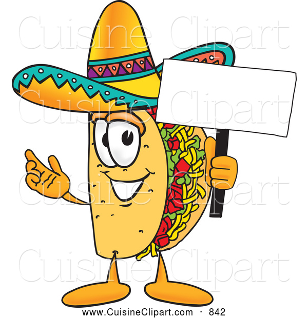 Cuisine Clipart Of A Smiling Taco Mascot Cartoon Character Holding A