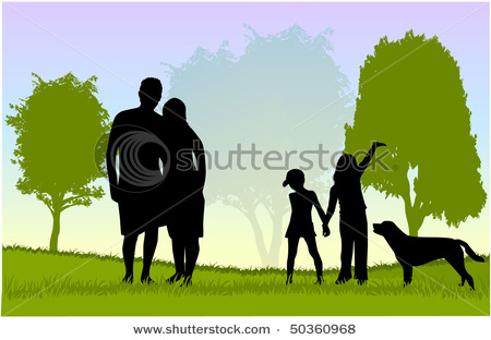 Dog In The Park   Mother Father Brother Sister   Vector Clip Art