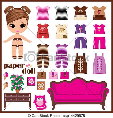 Of Paper Doll With Clothes Set Vector Csp14429678   Search Clipart