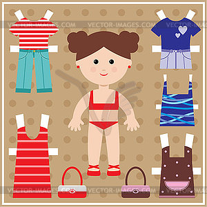 Paper Doll With Clothes Set   Vector Clipart
