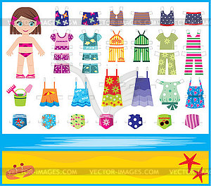 Paper Doll With Summer Set Of Clothes   Vector Clipart
