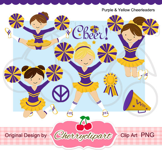Purple   Yellow Cheerleaders Digital Clipart Set For  Personal And
