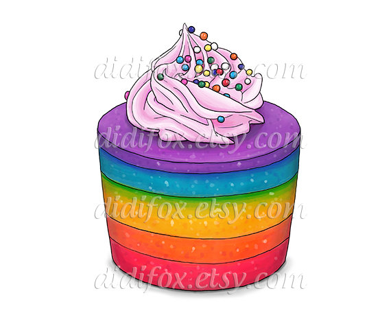 Rainbow Multicolored Neon Cupcake   Printable Digital Illustration For