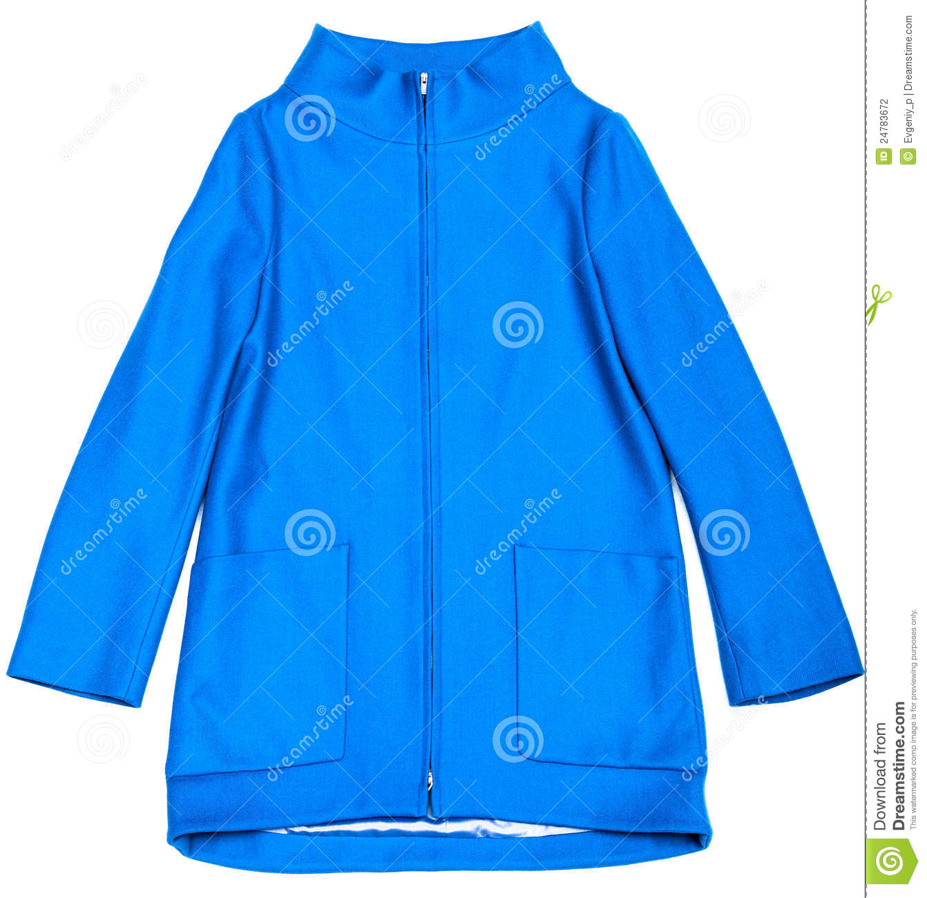 Blue Jacket With Pockets And A Zipper On A White Background 