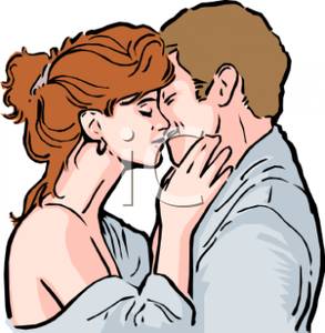 Of A Couple Embracing And Kissing   Royalty Free Clipart Picture