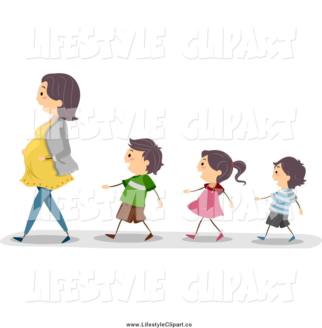 Clip Art Of Children Walking In Line Behind Their Pregnant Mom By Bnp