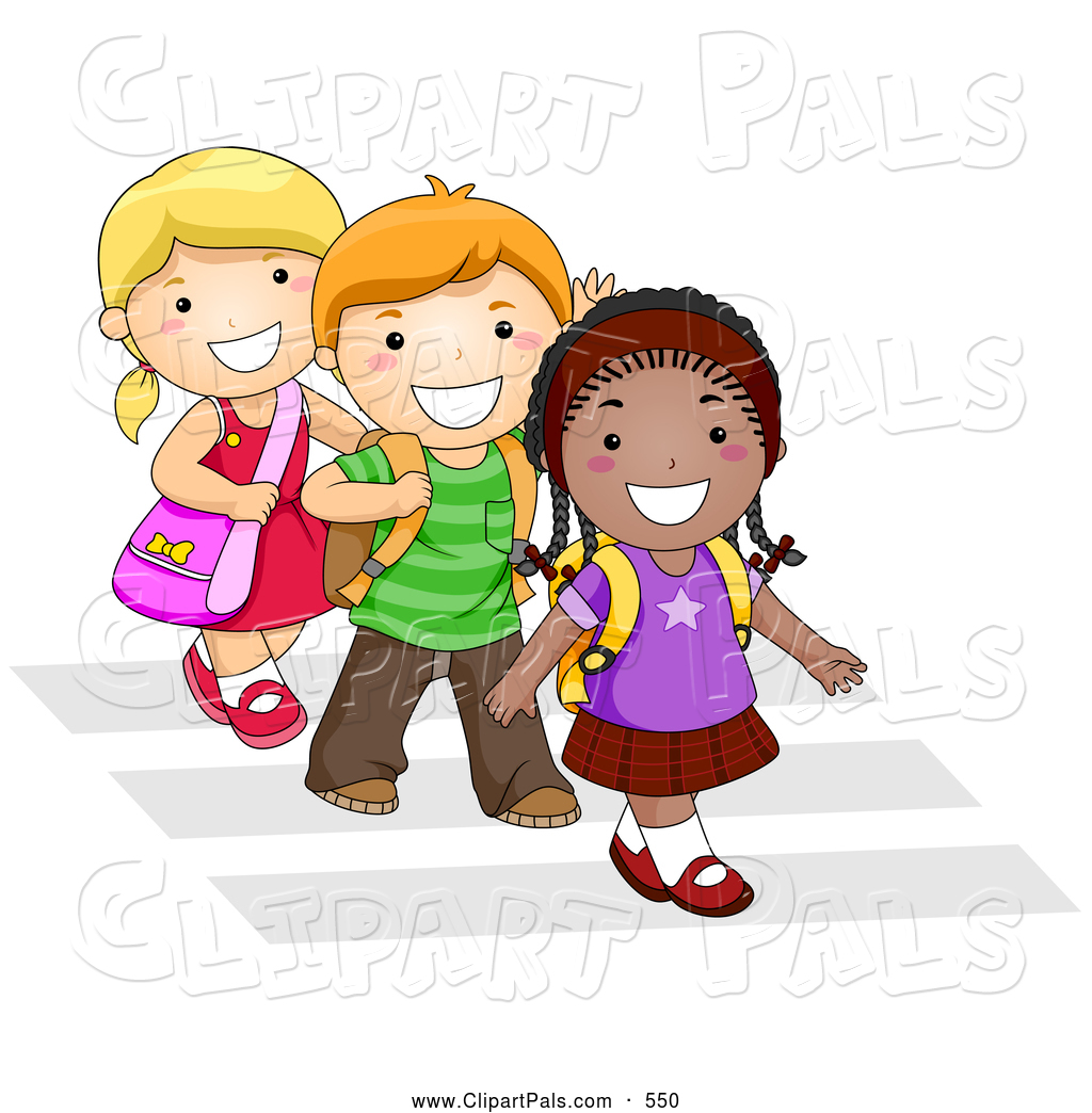 Preview  Pal Clipart Of A Trio Of Diverse School Kids Walking In Line