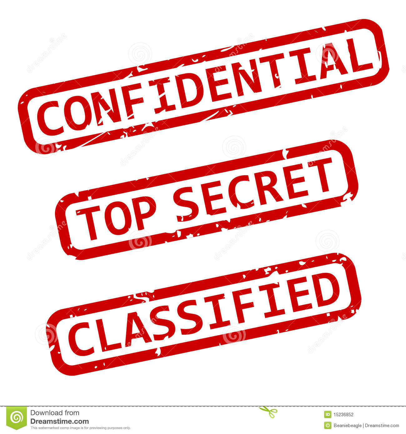 Three Vector Illustrations Of Confidential Top Secret And Classified