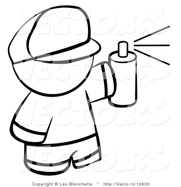 Vector Of Boy Spray Painting   Coloring Page Outlined Art By Leo