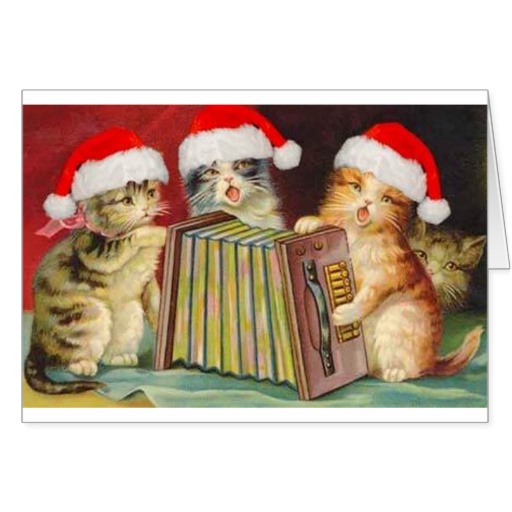 Vintage Christmas Accordian Cats Greeting Card   Zazzle