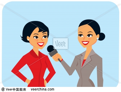 Cartoon Illustration Of Reporter Interviewing Woman