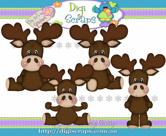Christmas Moose Digital Clip Art Set   Clipart Scrapbooking Set