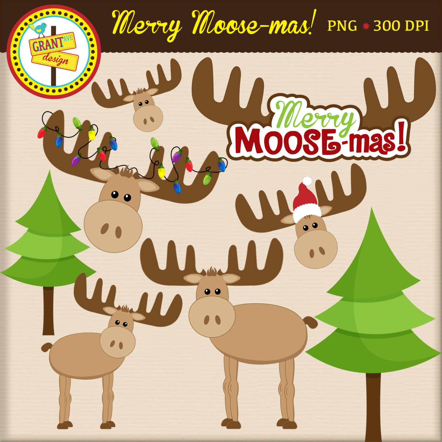 Moose Clipart Christmas Moose Clip Art Cute By Grantavenuedesign