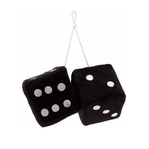 Vintage Parts 14553 3 Black Fuzzy Dice With White Dots   Pair