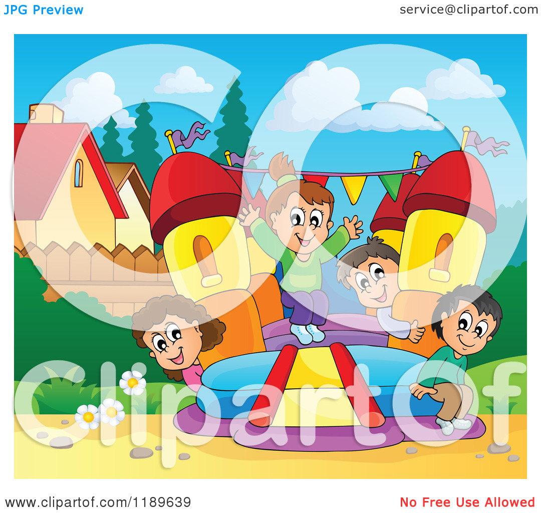 Bounce House Clip Art Black And White Cartoon Of Happy Children
