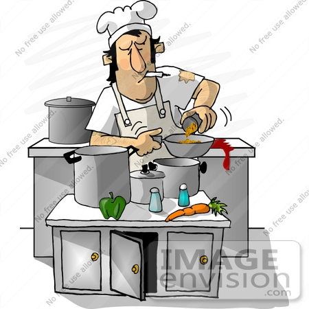 Royalty Free Food Clipart Of A Male Chef In A Hat And Shirt With Holes