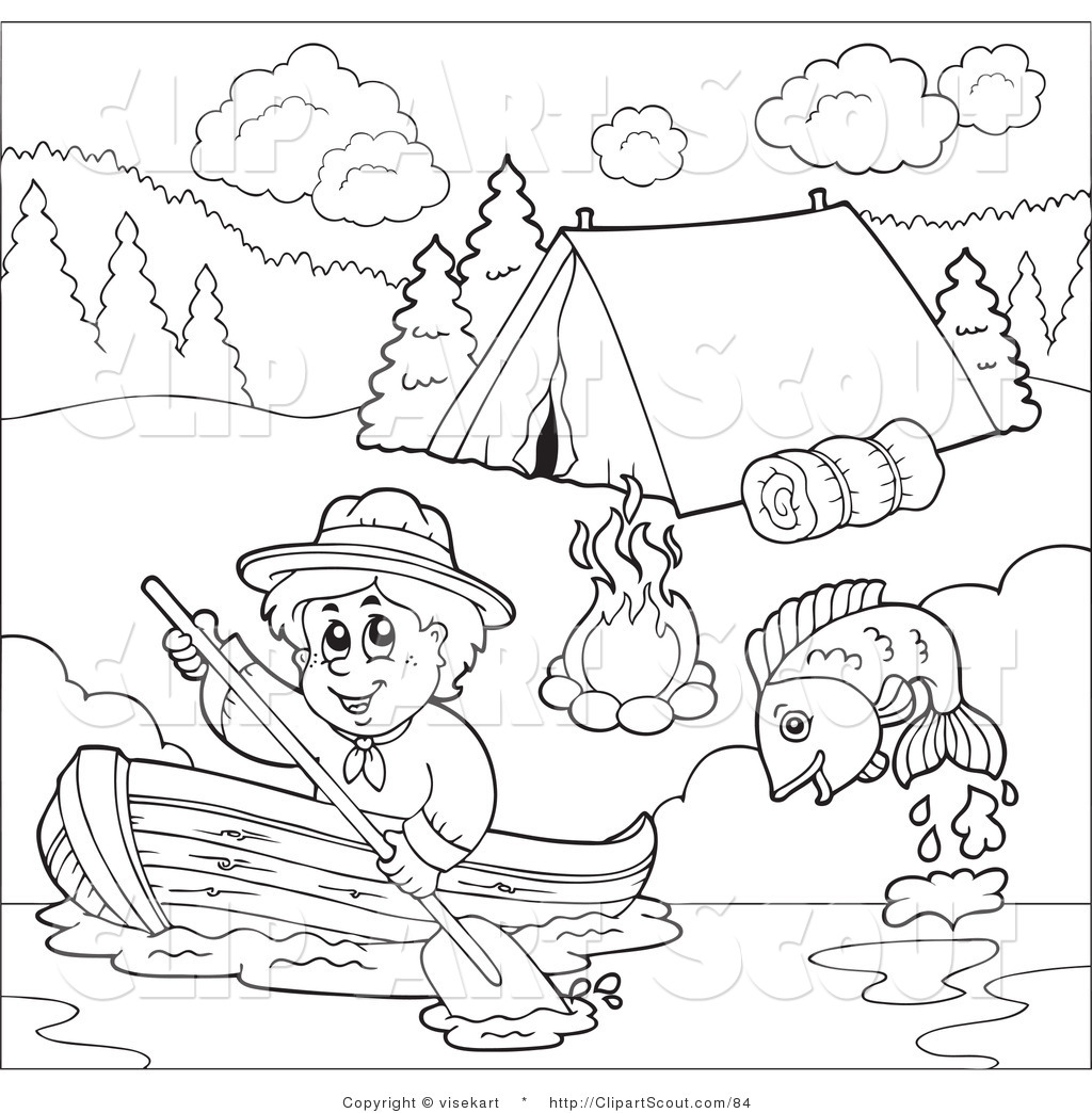 Scout Boy Boating Past A Campground Scout Clip Art Visekart