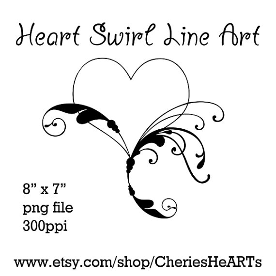 Valentine Heart Swirls Valentine Clipart Line Art Lineart