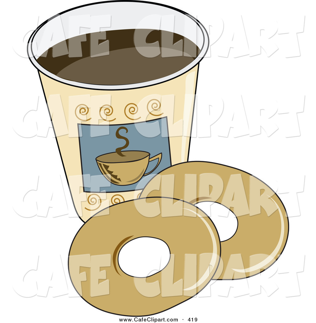 Art Of A Couple Of Plain Donuts By A Cup Of Coffee By Pams Clipart