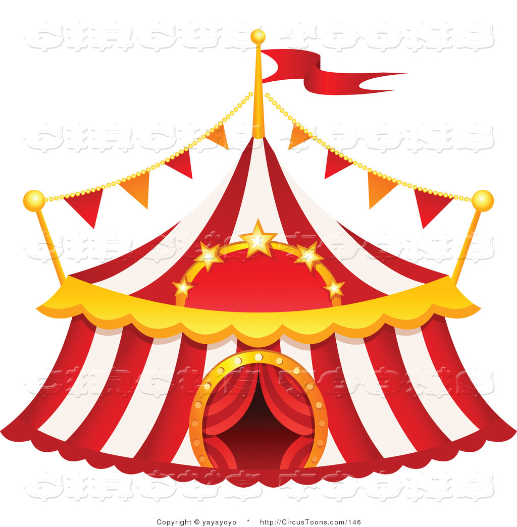 Circus Clipart Of A Red And White Striped Big Top Circus Tent On White