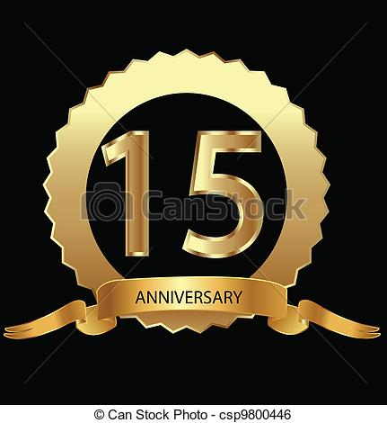 Clip Art Vector Of 15th Anniversary In Gold Seal Vector Csp9800446