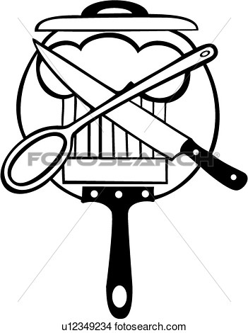 Clipart Of  Chef Cook Cooking Kitchen Knife Pan Sign Spoon