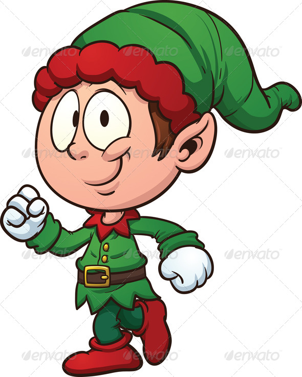 Cartoon Christmas Elves Boy And Girl With Holiday Gift Picture