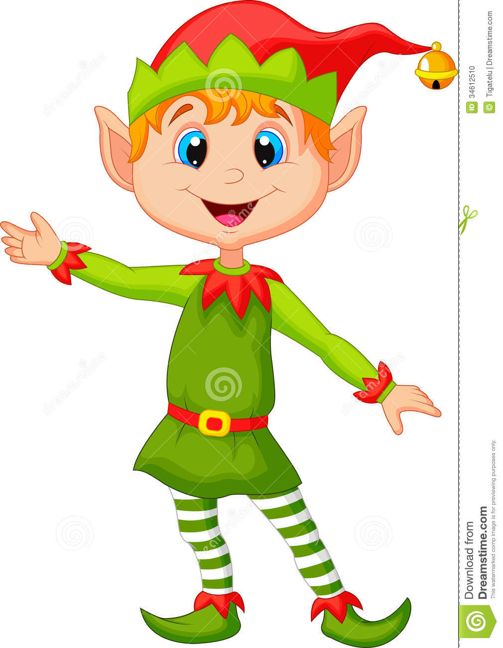 Cute Christmas Elf Cartoon Presenting Stock Photo   Image  34612510