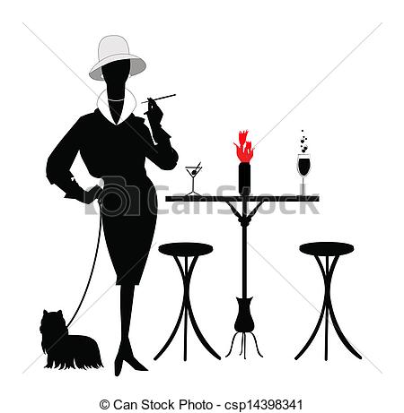 Eps Vector Of Fashionista   Silhouette Of Lady With Her Puppy On Leash