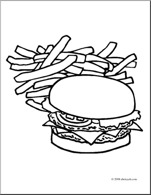 Clip Art  Hamburger   Fries  Coloring Page    Preview 1