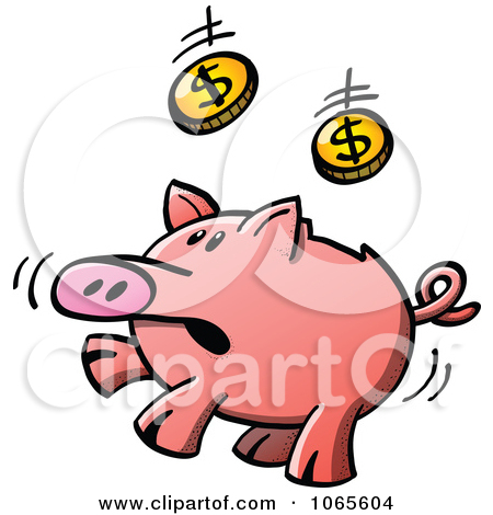 Clipart Illustration Of A Crushed Piggy Bank With Dollar Coins By