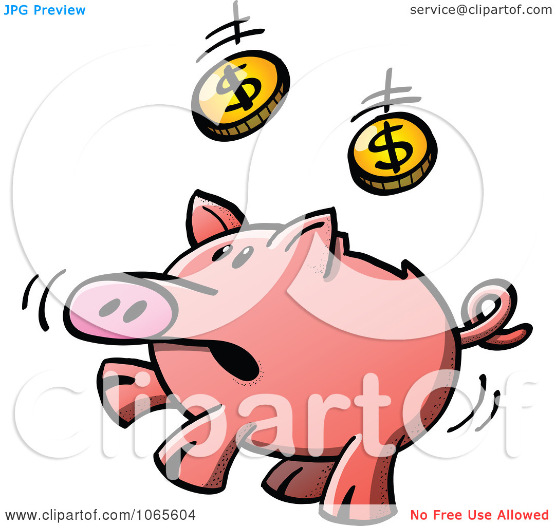 Clipart Piggy Bank Jumping To Catch Coins   Royalty Free Vector