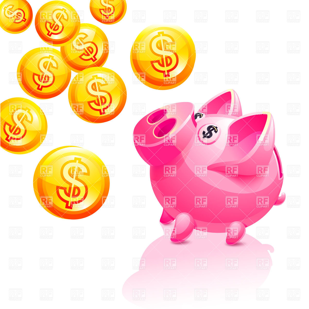 Piggy Bank And Falling Coins Download Royalty Free Vector Clipart
