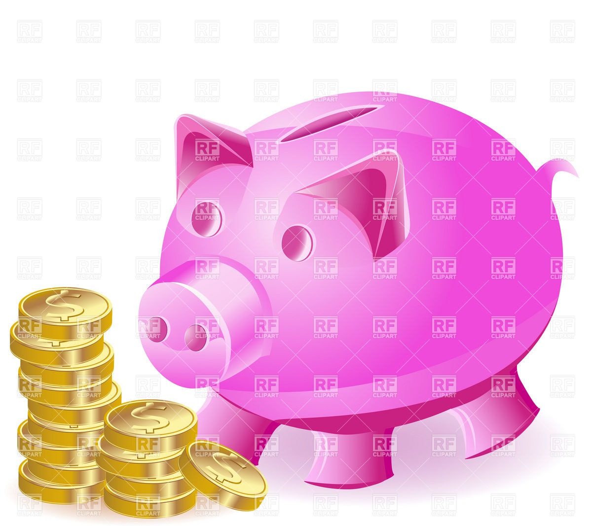 Pink Piggy Bank And Coins Objects Download Royalty Free Vector Clip