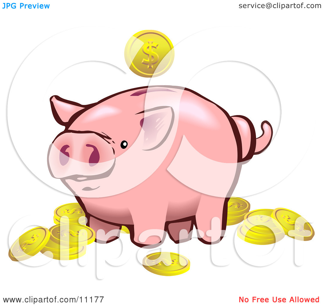 Pink Piggy Bank Surrounded By Golden Coins Clipart Illustration By Geo