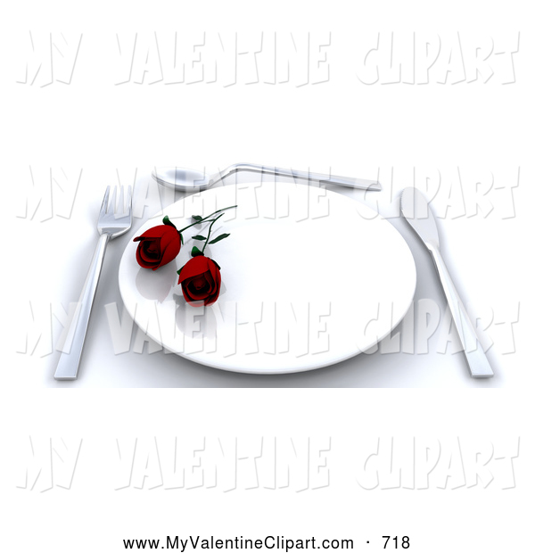 Valentine Clipart Of A Romantic Place Setting With Two Red Roses On A