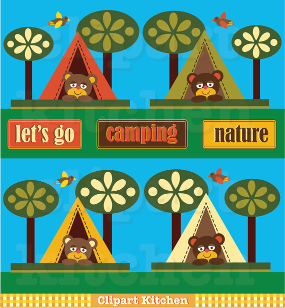 Camping In The Woods Clipart Camping Bear Clipart Set