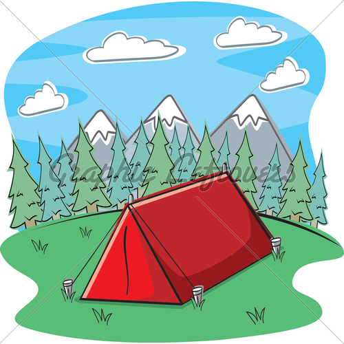 Cartoon Red Tent In The Forest 