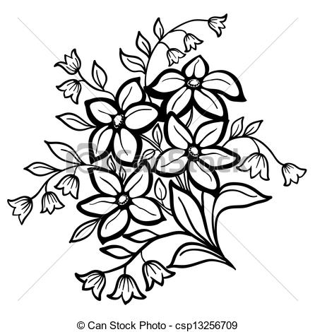 Clipart Of Beautiful Flower Arrangement A Black Outline On A White