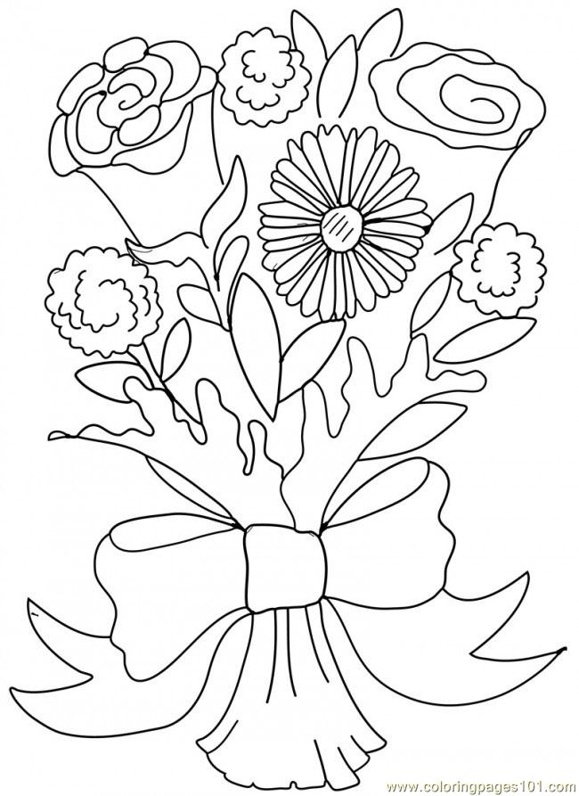 Coloring Pages Rose Carnation Valentine Bouquet 650x893  Entertainment