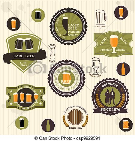 Vector   Beer Badges And Labels In Vintage Style   Stock Illustration