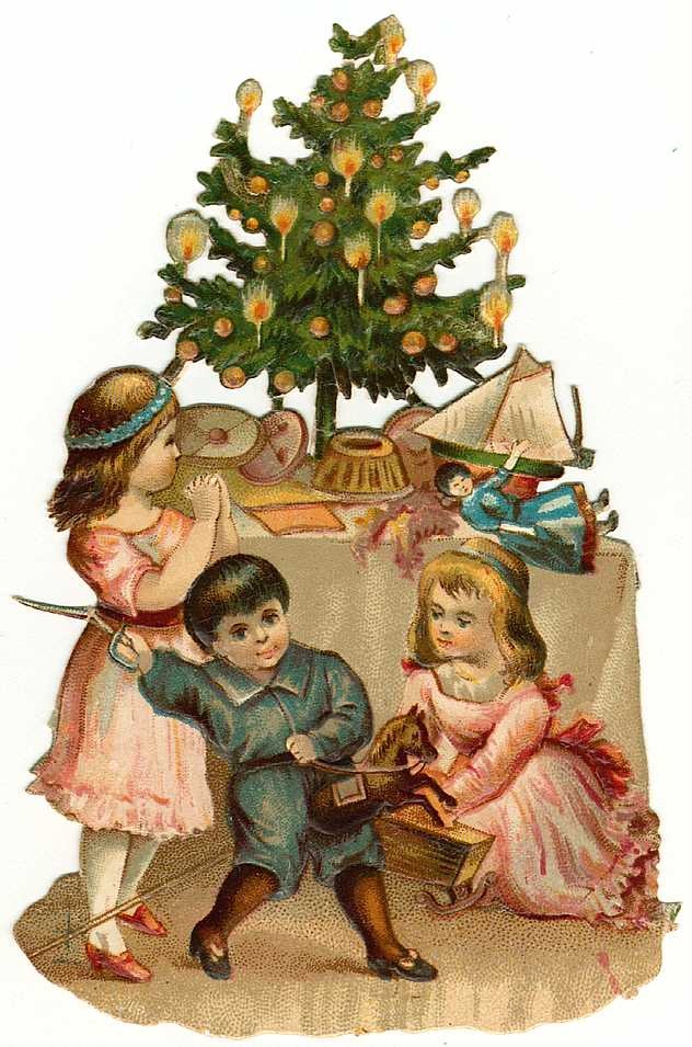 Free Vintage Clip Art Children Christmas Tree Toys Jpg