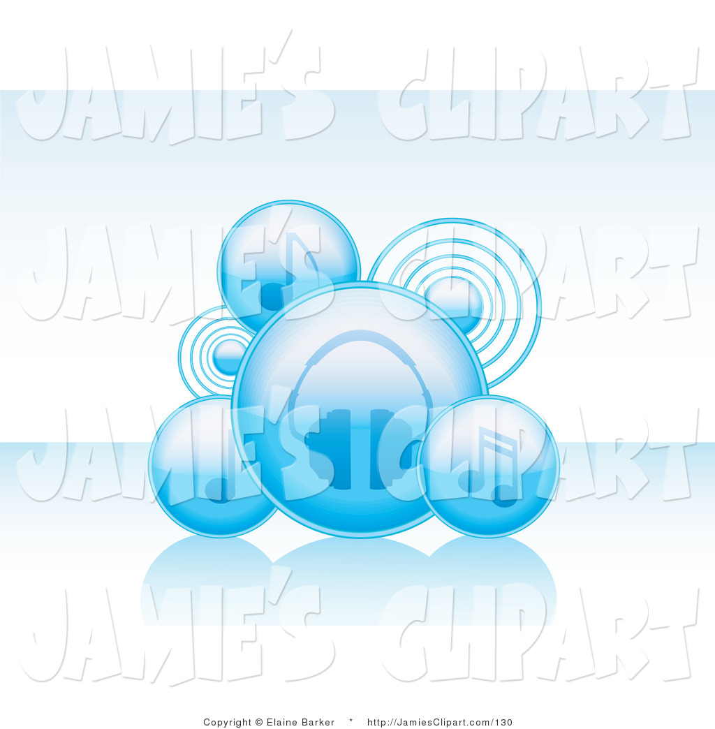 Larger Preview  Clip Art Of Blue Audio Bubble Icons Of Notes Speakers